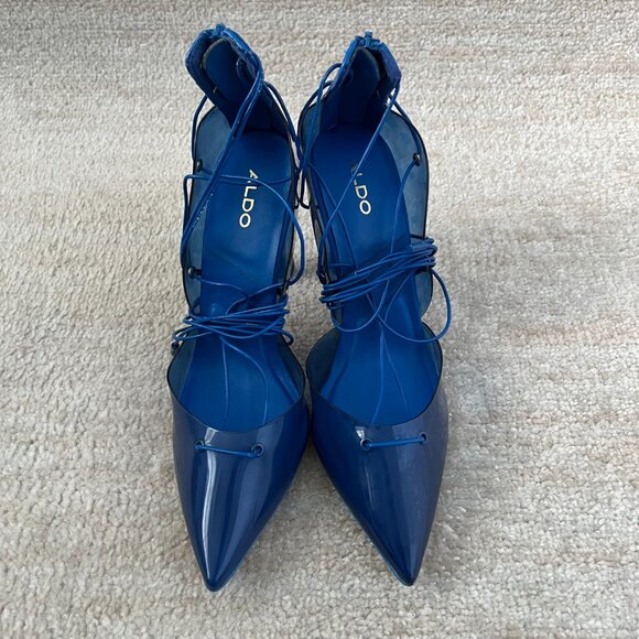 Aldo Blue Clear Pointed Toe D'Orsay Strappy Corset High Heels Shoes 9 - Picture 3 of 9